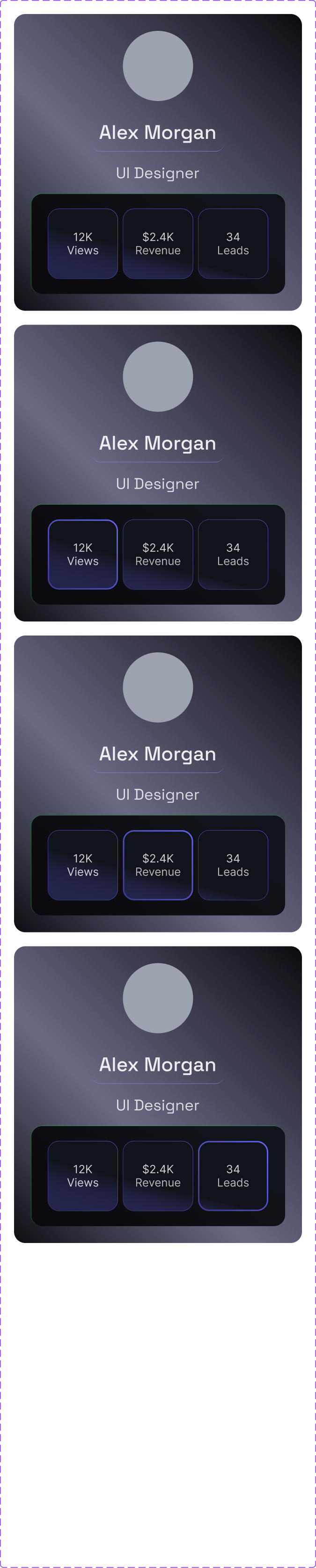 Profile card — 4 states