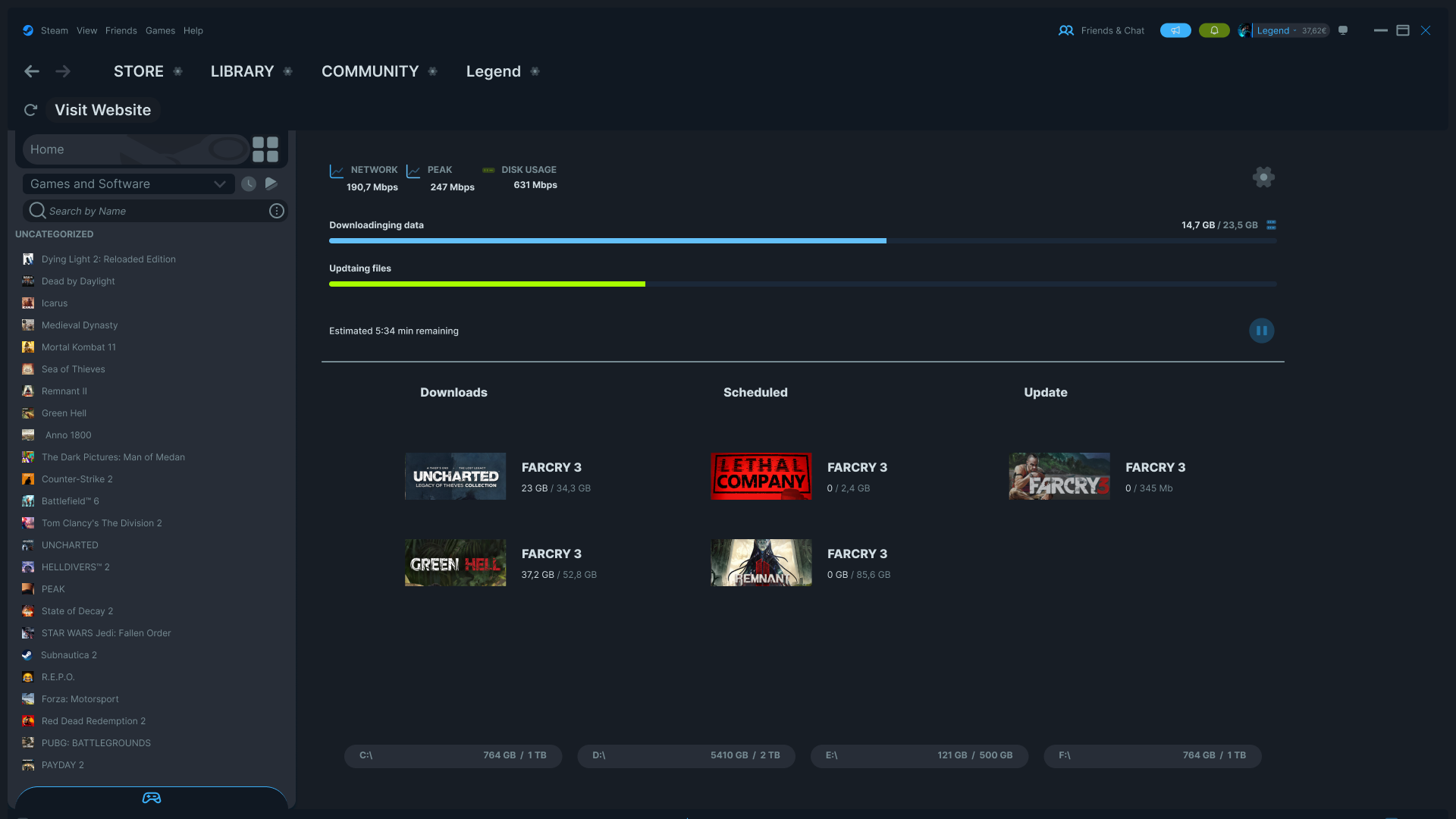 Steam — hover card showing friend activity and playtime